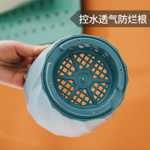 Rip Thickened Plastic Flower Pot Large Size With <b>Tray</b> Breathable Desktop Planter Modern Style Durable For Flower Green <b>Plant</b> - Product Image 5