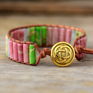 Natural Turquoise Leather Wrap <b>Bracelet</b> <b>Red</b> Turquoise Unisex Fashion Jewelry Jinhua Origin LZB2005069 - Product Image 2