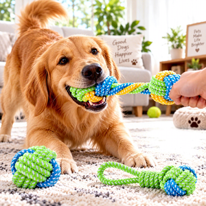 Jouets à mâcher pour chiens personnalisés en gros, écologiques, pour le nettoyage des dents, l'entraînement, le divertissement, durables, interactifs, en corde de coton, résistants aux morsures pour chiens - Product Image 4