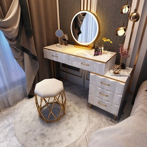 Coiffeuse moderne <span class=keywords><strong>et</strong></span> légère de luxe à led couleur or ensemble de <span class=keywords><strong>commode</strong></span> <span class=keywords><strong>blanche</strong></span> avec miroir <span class=keywords><strong>et</strong></span> tiroirs - Product Image 3