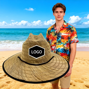 Chapeau de paille naturel personnalisé avec logo pour homme et femme, chapeau de soleil à large bord pour la pêche, le surf, l'été, chapeau de sauveteur, chapeau de plage en paille pour homme - Product Image 1