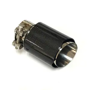 Silenciador de tubo de escape Universal de fibra de carbono para coche, punta de escape de acero inoxidable, color negro brillante