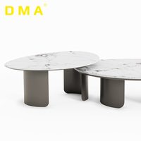 Table basse pour usage domestique, style italien moderne minimaliste, plateau en marbre Pandora, forme ovale, structure en métal, durable et facile à nettoyer
