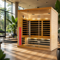 Ruang Sauna Uap Kering Inframerah Listrik Modern 4 Orang Berbahan Kayu Cedar Merah/Hemlock dengan Jendela Transom untuk Apartemen 4.5kW