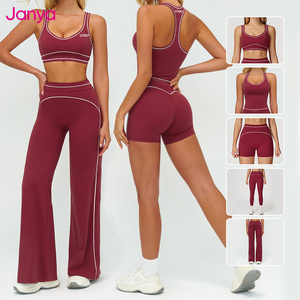 Janya-Sujetador deportivo de alta calidad para mujer, conjunto de pantalones cortos de Yoga de cintura alta, ropa deportiva cepillada con bloqueo de color, conjuntos de Yoga de 2 piezas - Product Image 1