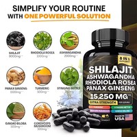 Suplementos de Shilajit 8 en 1 en Cápsulas, Ashwagandha, Rhodiola Rosea, Ginseng Panax, 15250 mg de Potencia Extra, 60 Cápsulas