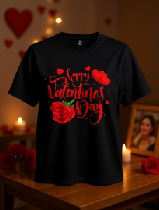 T-shirt da donna per San Valentino a maniche corte, girocollo, casual, 100% cotone, stampata con design di rose rosse e cuori - Product Image 2