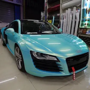 Obral besar lapisan vinil warna bodi mobil biru fluoresensi karang mengkilap tinggi
