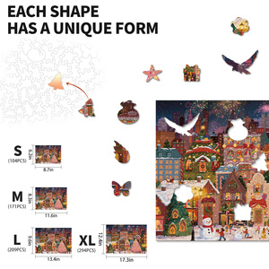 Rompecabezas de Madera de Navidad, 101-500 Piezas, Estilo de Dibujos Animados, Impresión a Todo Color, Esquinas Onduladas, Rompecabezas de Cartón para Juego Familiar - Product Image 4