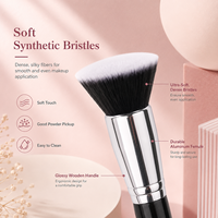Kuas Makeup Rambut Sintetis Premium Profesional untuk Foundation Wajah, Kuas Blending dengan Gagang Kayu Hitam