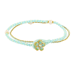 Corde tressée verte nouvellement conçue 24k or pur micro-dur or forme de fleur de cerisier bracelet perlé magnifique bijoux en or - Product Image 1