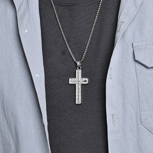 yunnique hip-hop <b>titanium</b> steel gold-plated full diamond cross necklace, niche design, high-end feel, colorfast jew - Product Image 3