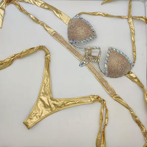 Conjunto de Bikini con Pedrería para Carnaval E011, Top de Cintura Alta, Cristales, Hecho a Mano, Sexy, con Tirantes, para Playa, Traje de Baño Dividido - Product Image 5