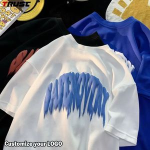 เสื้อยืดคอตตอน 100% หนานุ่ม ทรงโอเวอร์ไซส์ คอกลม พิมพ์ลาย 3 มิติ สำหรับโลโก้ดิจิทัลแบบกำหนดเอง แขนสั้น ผ้าไม่เป็นขุย สำหรับผู้ชาย - Product Image 1