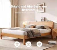 Lit double bas multifonctionnel en bois de chêne massif de style nordique F&J Home, design minimaliste moderne, style bois brut pour chambre principale