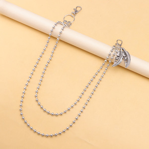 Cadena de cintura de doble capa con cuentas y colgante de pluma con diseño de cara de fantasma, accesorio de moda hip hop punk, uso casual, aleación de zinc - Product Image 2