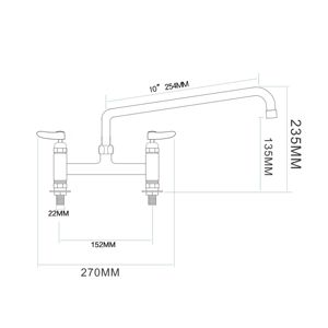 Robinet de cuisine moderne à double douchette, corps en laiton finition chromée, avec cartouche céramique et bec orientable de 10 pouces - Product Image 2