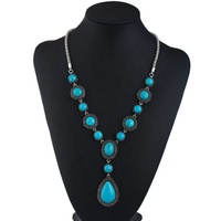 2025 gros bohême femmes goutte d'eau Turquoise pierre longue pendentif colliers bijoux