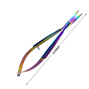 Ciseaux à ressort Castroviejo incurvés de 4,5 pouces, en acier inoxydable avec revêtement arc-en-ciel, instruments microchirurgicaux, fournisseur en gros - Product Image 2