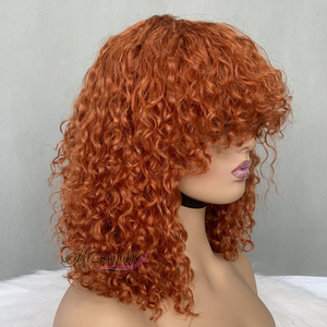 Best Seller Vietnamese Human Hair Curly <b>Bob</b> with Bangs 12 Inch Short Length Super Thick None Lace <b>Wig</b> - Product Image 3