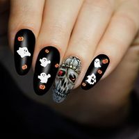 Autocollants d'art pour ongles en papier fin imperméables pour Halloween, motifs mignons de fantômes, citrouilles, chauves-souris, chats, crânes 3D, auto-adhésifs, 10 pièces, manucure DIY
