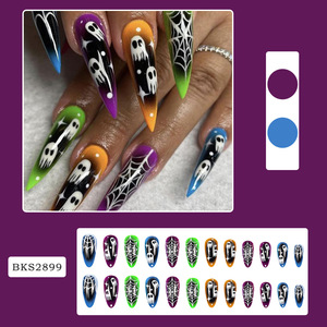 <span class=keywords><strong>Uñas</strong></span> Postizas Acrílicas con Diseño <span class=keywords><strong>de</strong></span> Telaraña y Fantasma Estilo Francés para <span class=keywords><strong>Halloween</strong></span>, Forma <span class=keywords><strong>de</strong></span> Ataúd Largo, Venta al Por Mayor - Product Image 2