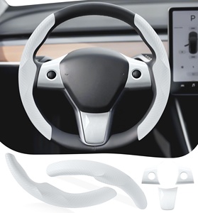 Vente en gros d'accessoires automobiles Kit d'habillage ABS blanc fibre de carbone noir Cadeaux pour Tesla Model 3 / Y Housse de protection de volant - Product Image 1