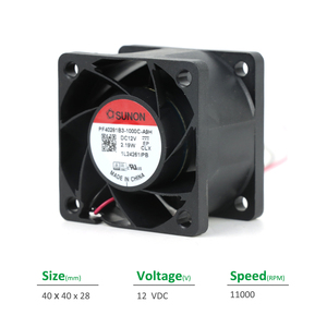 Ventilateur axial électrique de refroidissement SUNON PF40281B3-1000C-A9H 40x40x28mm 12VDC 0.145A 2.19W 11000RPM 15.4CFM à roulement Vapo pour armoire et onduleur - Product Image 2