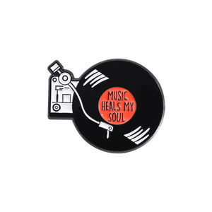 Custom Retro Music Records Esmalte Pins 'Music Heals My Soul' Broches Lapel Badges Funny Metal Jewelry Gift for Kids Friends - Product Image 1