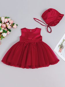 Abito di Lusso in Cotone per <span class=keywords><strong>Neonata</strong></span> 10-12 Mesi, Vestito da Compleanno, Abito da Cerimonia Rosso Kimberly per Bambina, Vestito da Invitata a Matrimonio in Vendita - Product Image 4