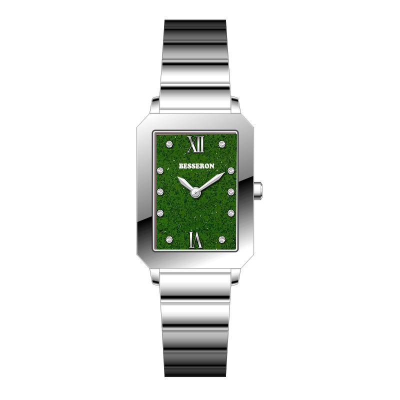 Green design with diamond watch
