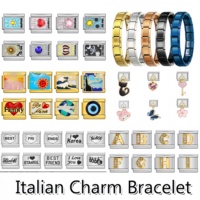 Bracelet à breloques italien en acier inoxydable DIY avec 26 lettres, module initiales Italie, motif libre, à personnaliser, cadeau pour couples