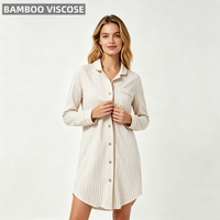 Pyjamas élégants en bambou pour femmes, longueur genou, manches longues, robes de nuit, imprimés personnalisés, vêtements de nuit doux et respirants