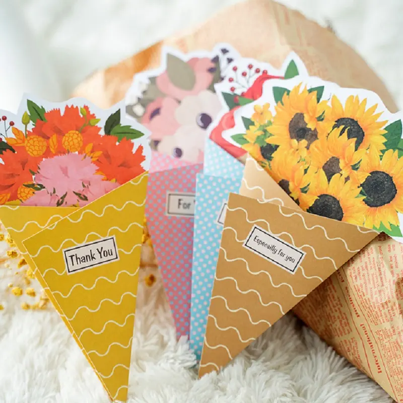 Yaratıcı çiçek serisi tebrik kartı güzel düğün doğum günü kağıdı kartları festivali kartpostal de dahil olmak üzere zarf özel kağıt kartları