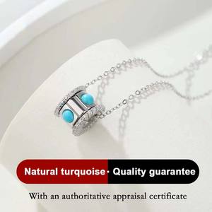 LONGFENG SSXL-21 CMA Certifié S925 Argent Bijoux de Fête Unisexe Véritable Naturel Turquoise Chaîne à Maillons Géométrique Motif Mignon - Product Image 2