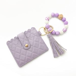 Wholesale <b>Men</b> Women Elastic Silicone <b>Bead</b> Bangle <b>Bracelet</b> Wallet Keychain Leather Tassel Wristlet Keychain Wallet - Product Image 5