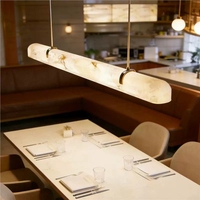 Lustre linéaire en métal de luxe en albâtre naturel, hauteur réglable, LED, lampe longue de qualité supérieure pour table à manger, bar, villa, hôtel