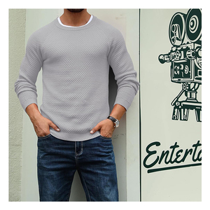 Automne et hiver nouvelle tendance coton sport hommes couleur unie col gaufré pull pull - Product Image 3