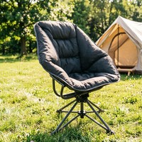 Chaise de camping pliable pivotante à 360 degrés, structure en acier, chaise lune doublée polaire, pour pique-nique, pêche, loisirs en extérieur, OEM