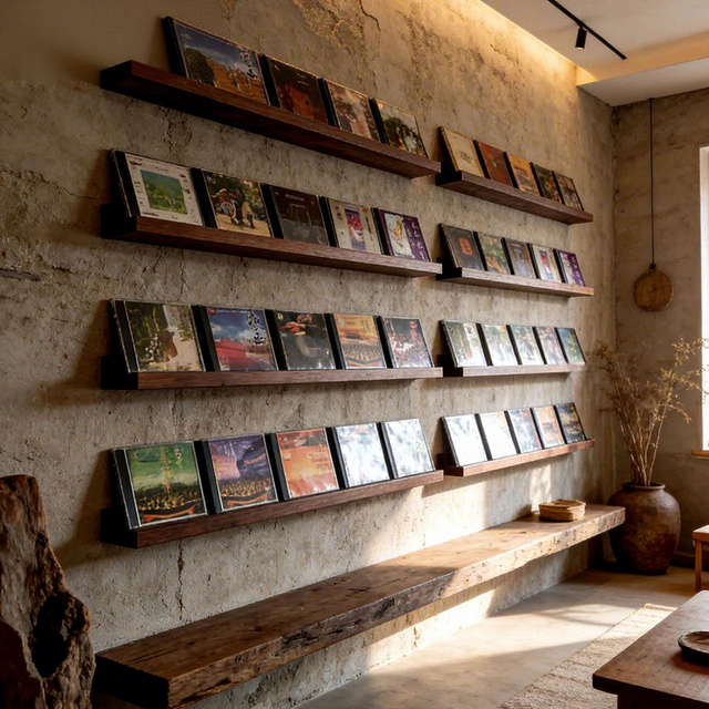 Solid Wood Wall-Mounted CD Rack Simple Artistic Design Storage Shelf CD Display Rack