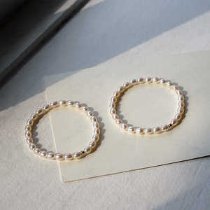WENCHI Small Rice Grain Natural Pearl <b>Bracelet</b> with <b>Elastic</b> 14K Gold Accents 17cm 30g - Product Image 6