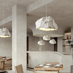 Gris Blanc Minimaliste En Forme De Pierre Wabi Sabi Plafond Lustre Led Suspension pour Restaurant Salle À Manger Magasin Décoration - Product Image 4