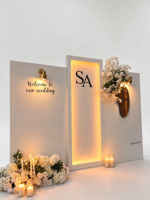 Backdrop Akrilik PVC Luckygoods untuk Pernikahan, Stand Backdrop Putih dengan Lampu LED, Papan Selamat Datang Pernikahan untuk Perlengkapan Dekorasi Acara