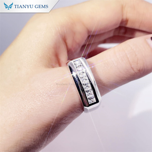 Alliance de mariage pour <span class=keywords><strong>homme</strong></span> Tianyu 3MM en moissanite taille princesse, diamant de laboratoire, bijoux fins personnalisés, or massif 10K 14K 18K - Product Image 5