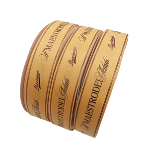Op maat gemaakte cadeau-inpaklintrol, gerecycled 100% polyester grosgrain lint met 3D reliëf hete folie bedrukking gouden logo - Product Image 2