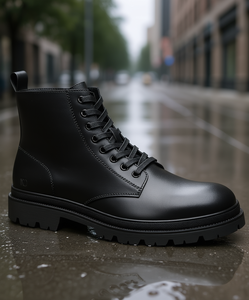 Kenneth Cole Reaction Men's Ankle <b>Boots</b> Leather Round Toe Petro Lug Sole Rubber Outsole Lace-up All Seasons Martin <b>Boots</b> - Product Image 2