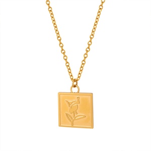 Tarnish Free Jewelry Women <b>Choker</b> Necklace Stainless Steel square Flower Pendant Necklace - Product Image 1