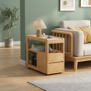 Mesa Auxiliar Moderna con Almacenamiento Abierto, Mesa Lateral con Superficie de Piedra, Mesa para Bebidas que Ahorra Espacio para Apartamentos y Salas de Estar Pequeñas - Product Image 2
