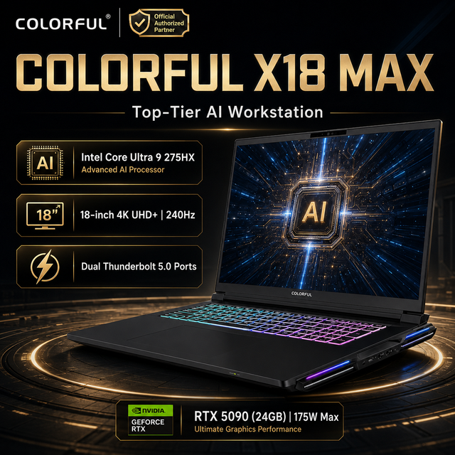 Colorful 18 Inch AI Ultra 9 275HX RTX 5090 24GB High Performance Professional Programming Desktop Replacement PC Game Laptop