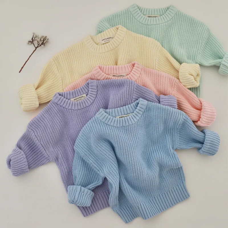 Unisex Waffle Knitted Kid's Clothes Wholesale Toddle Knitted Baby Sweater Full Sleeve Winter Kids Knit Sweater